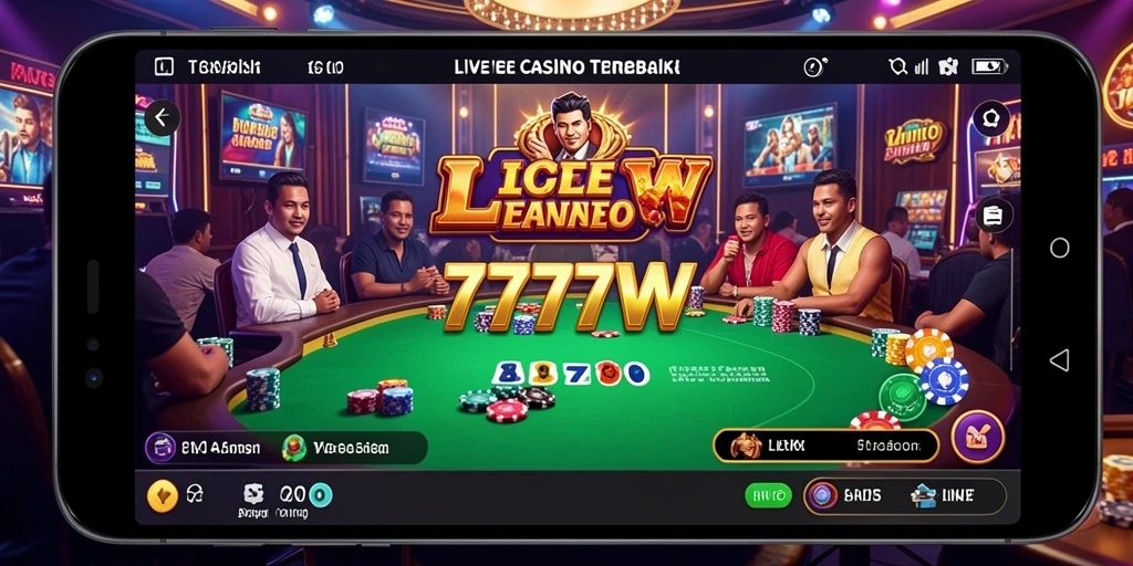 Screenshot utama 7777W menampilkan gameplay Live Casino yang mendebarkan.