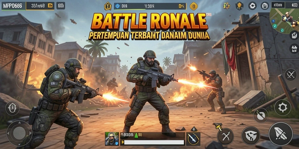 Screenshot MPO666 menampilkan gameplay menegangkan dalam pertempuran Battle Royale.