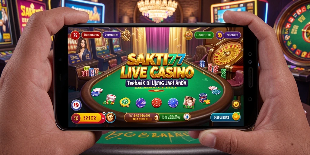 Screenshot SAKTI77 menampilkan dealer langsung dan suasana kasino yang mendebarkan.