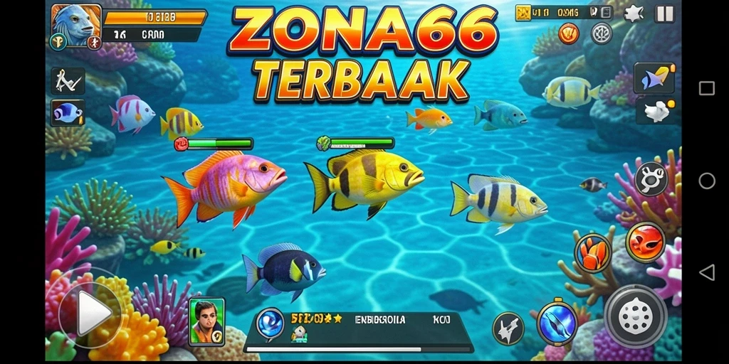 Tampilan gameplay seru dalam ZONA66 saat menembak ikan.